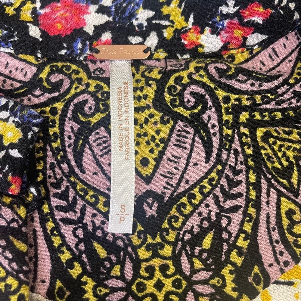 Free People Floral Paisley Mixed Print Tunic Top Black Yellow Red Small Boho - Picture 6 of 13